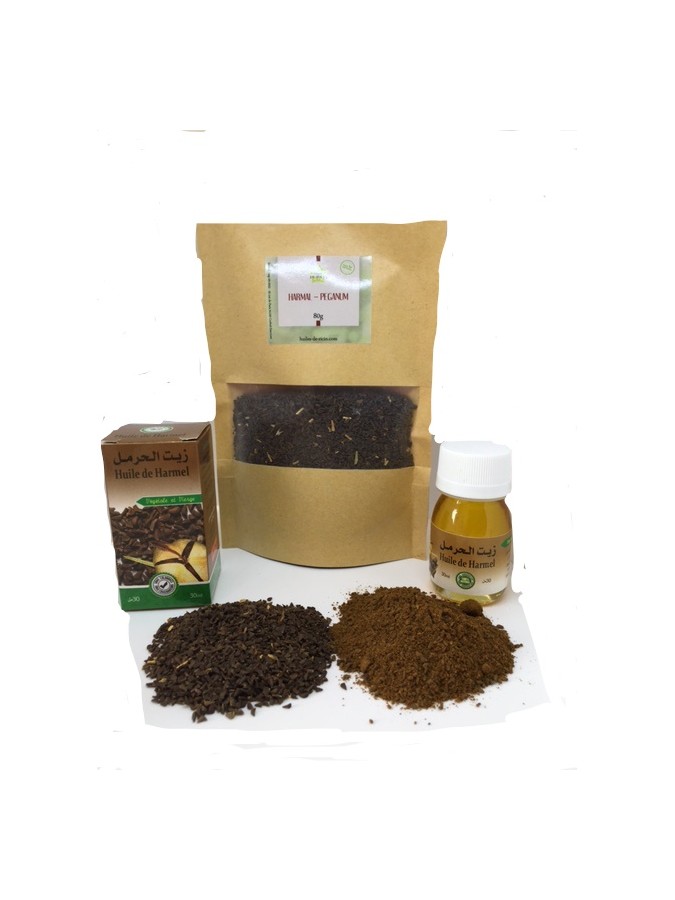Pack Huile de Peganum + Peganum harmala en graines + Peganum Harmal en poudre + Huile de Harmal